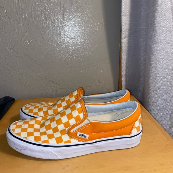 orange checkered slip on vans